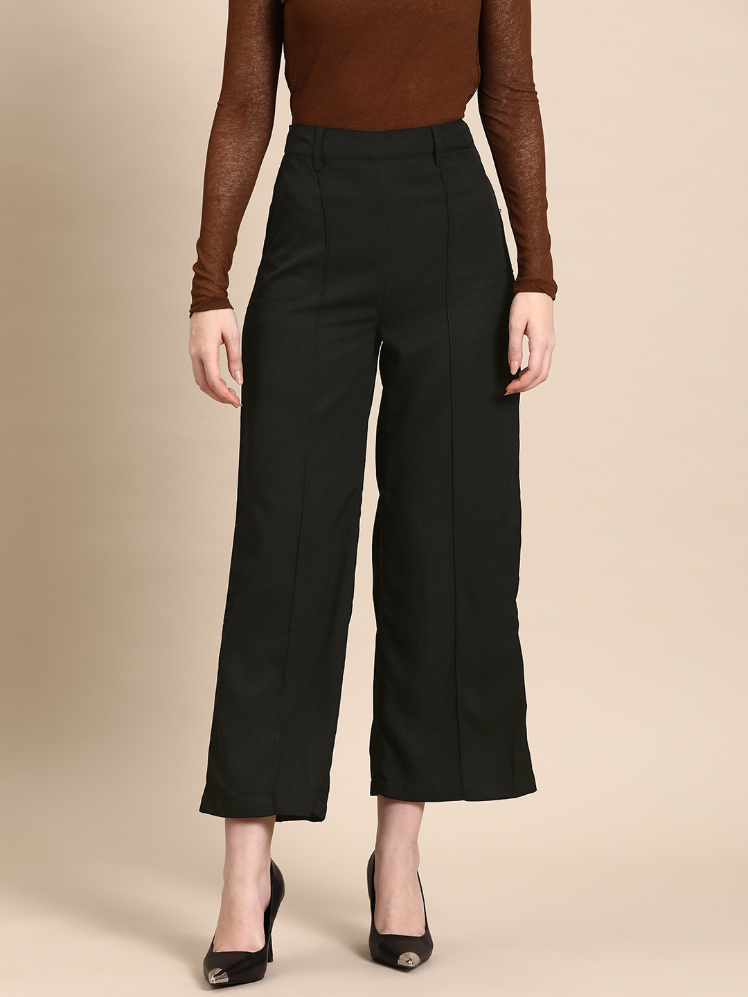 DENNISON Smart High-Rise Relaxed Fit Cropped Trousers