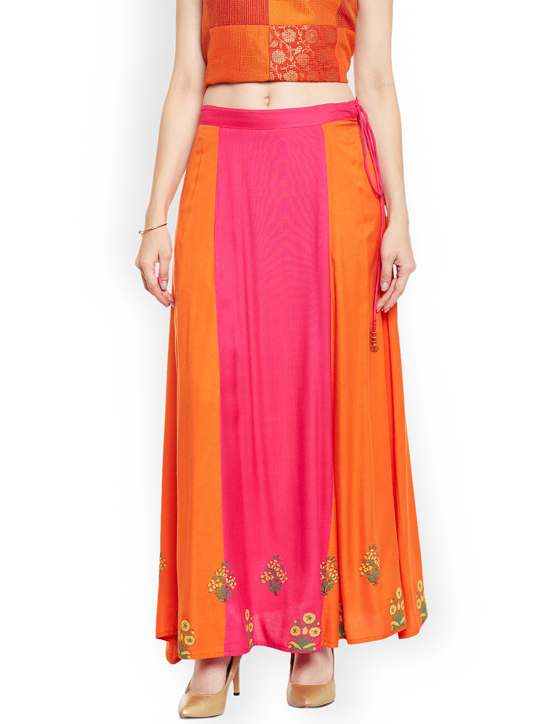 Bitterlime Women Pink Block Print A-Line Skirt