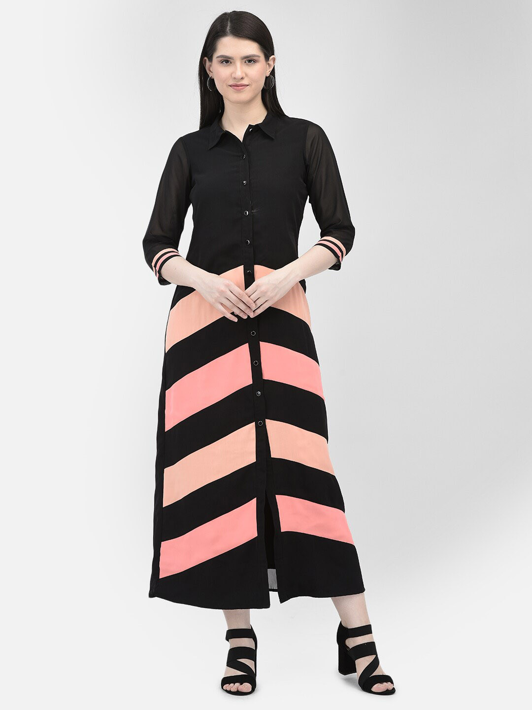 Eavan Colourblocked Shirt Collar Shirt Midi Dress