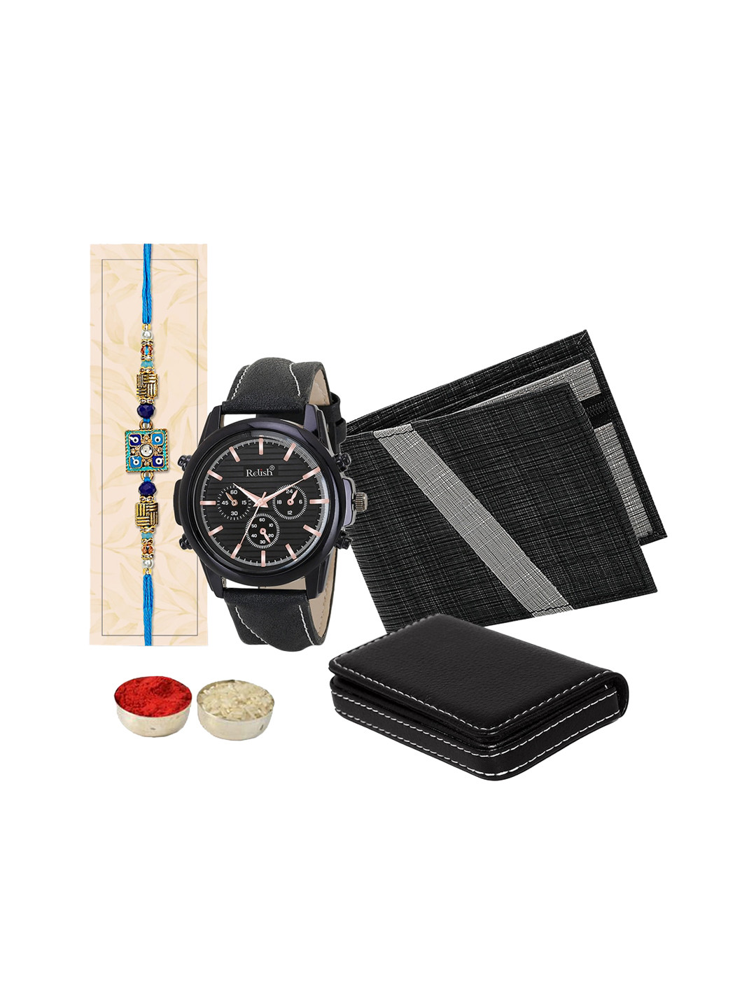 Relish Evil Eye Charm Rakhi With Watch , Wallet & Card Holder Gift Set