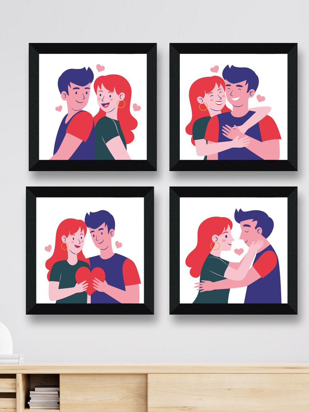 SAF White & Red 4 Pieces Couple Love Painting Wall Arts