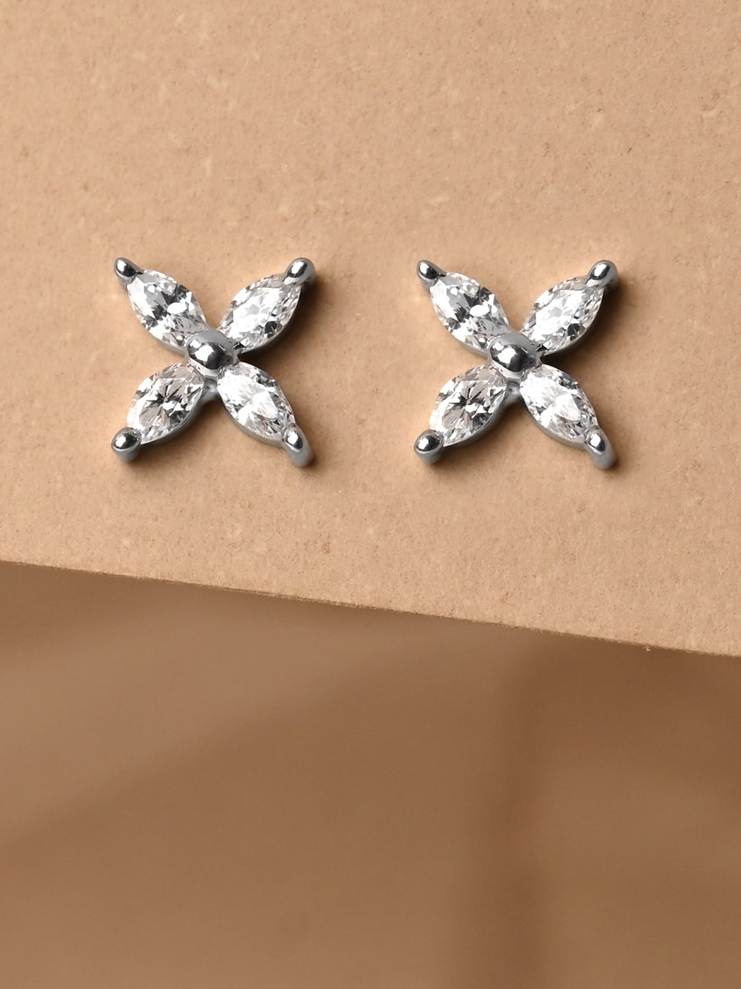 Clara Rhodium-Plated Sterling Silver Floral Cubic Zirconia Studded Studs