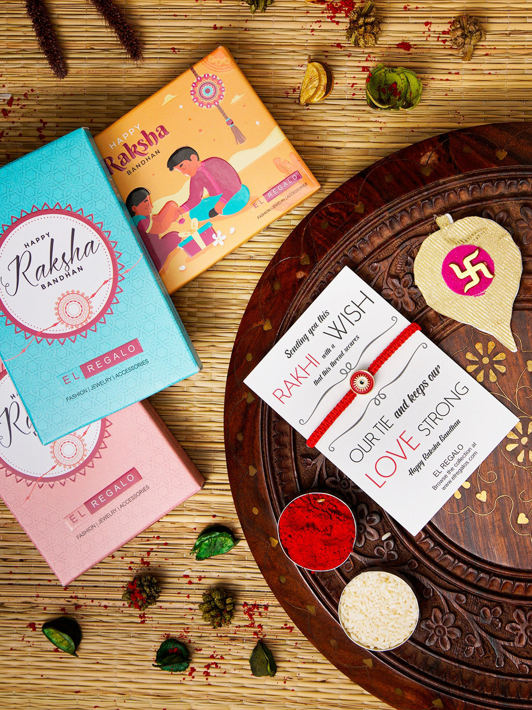EL REGALO Evil Eye Name Initial Rakhi With Roli chawal Card