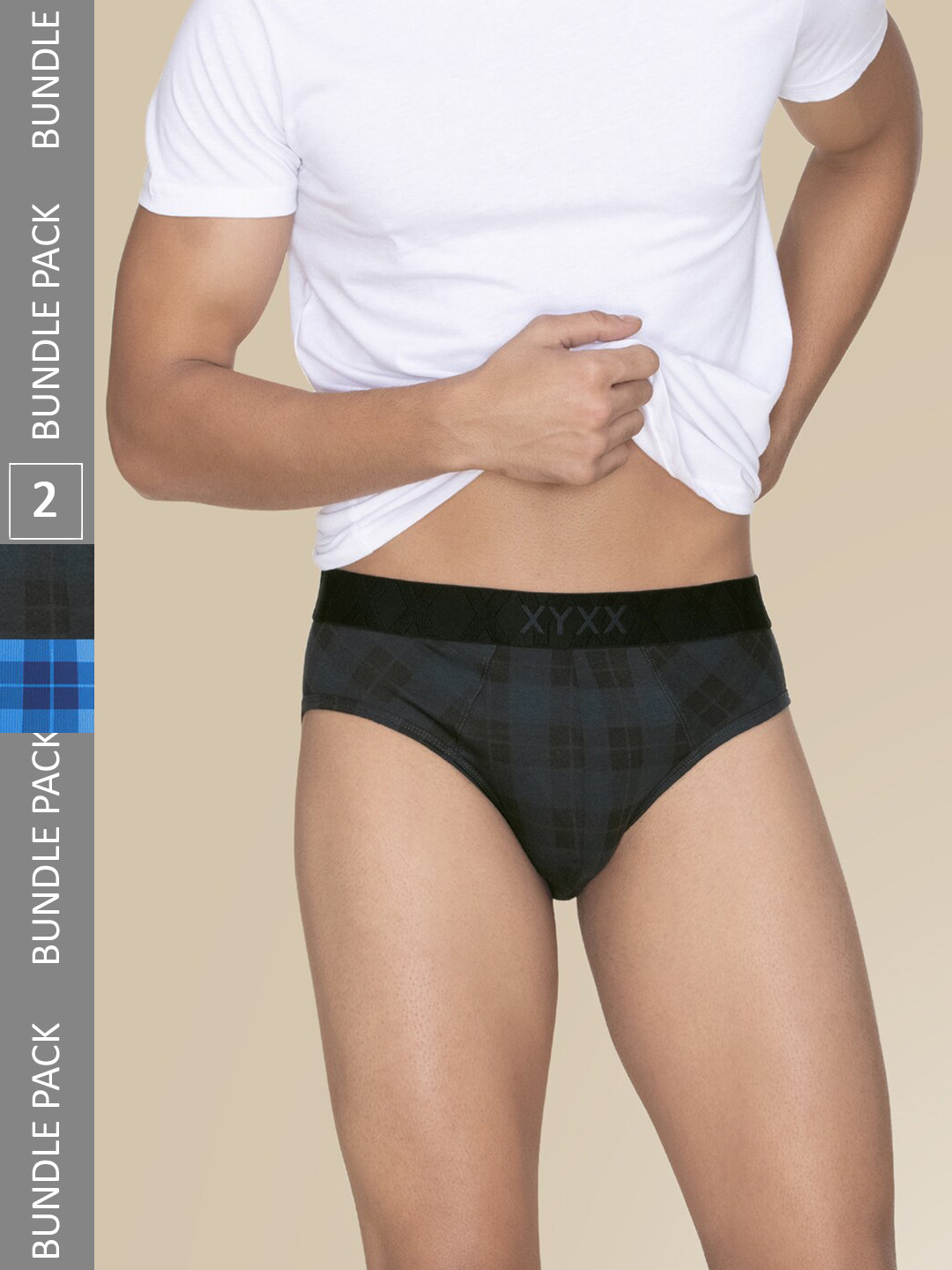 XYXX Pack Of 2 Checked Intelli Soft Mid-Rise Basic Briefs XYBRF2PCKN741