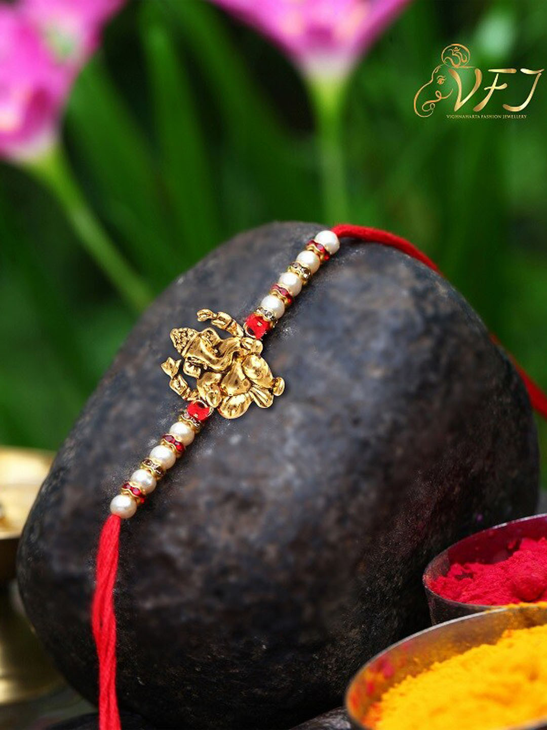 Vighnaharta Boys Gold-Plated Ganesha Rakhi