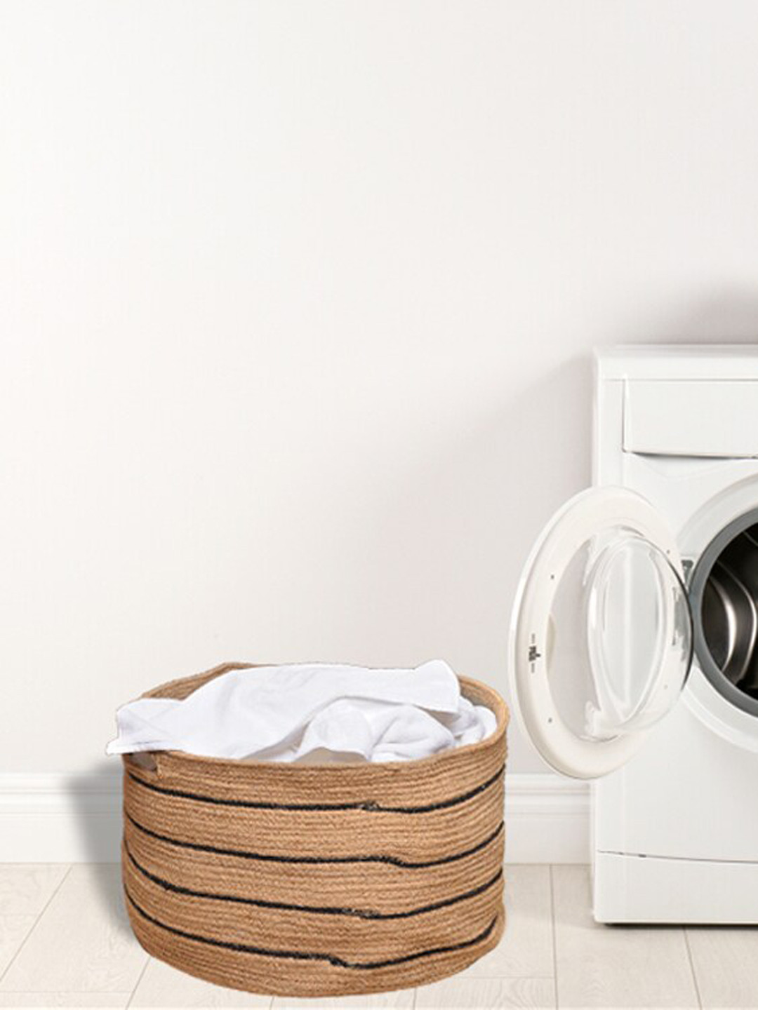 HOMEMONDE Brown & Black Jute Foldable Laundry Bag