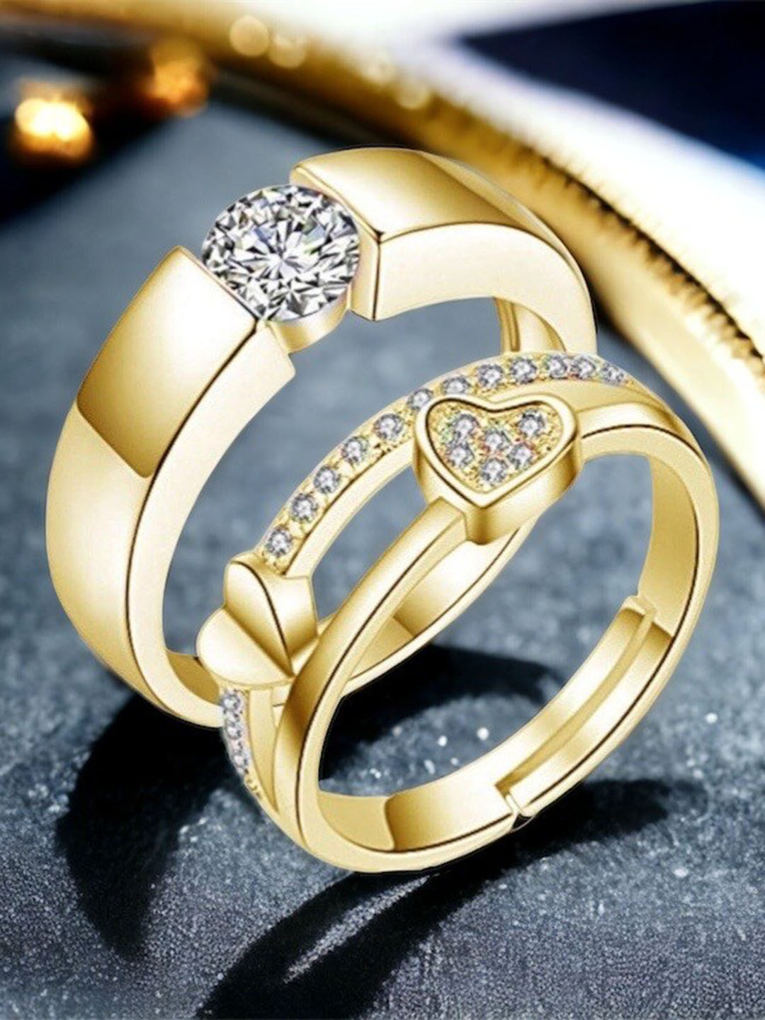 MYKI Unisex Set Of 2 Gold-Plated King & Queen Adjustable Couple Rings