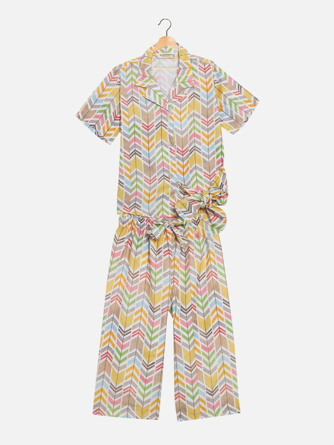 Readiprint Girls Geometric Printed Bow Pure Cotton Shirt With Palazzo
