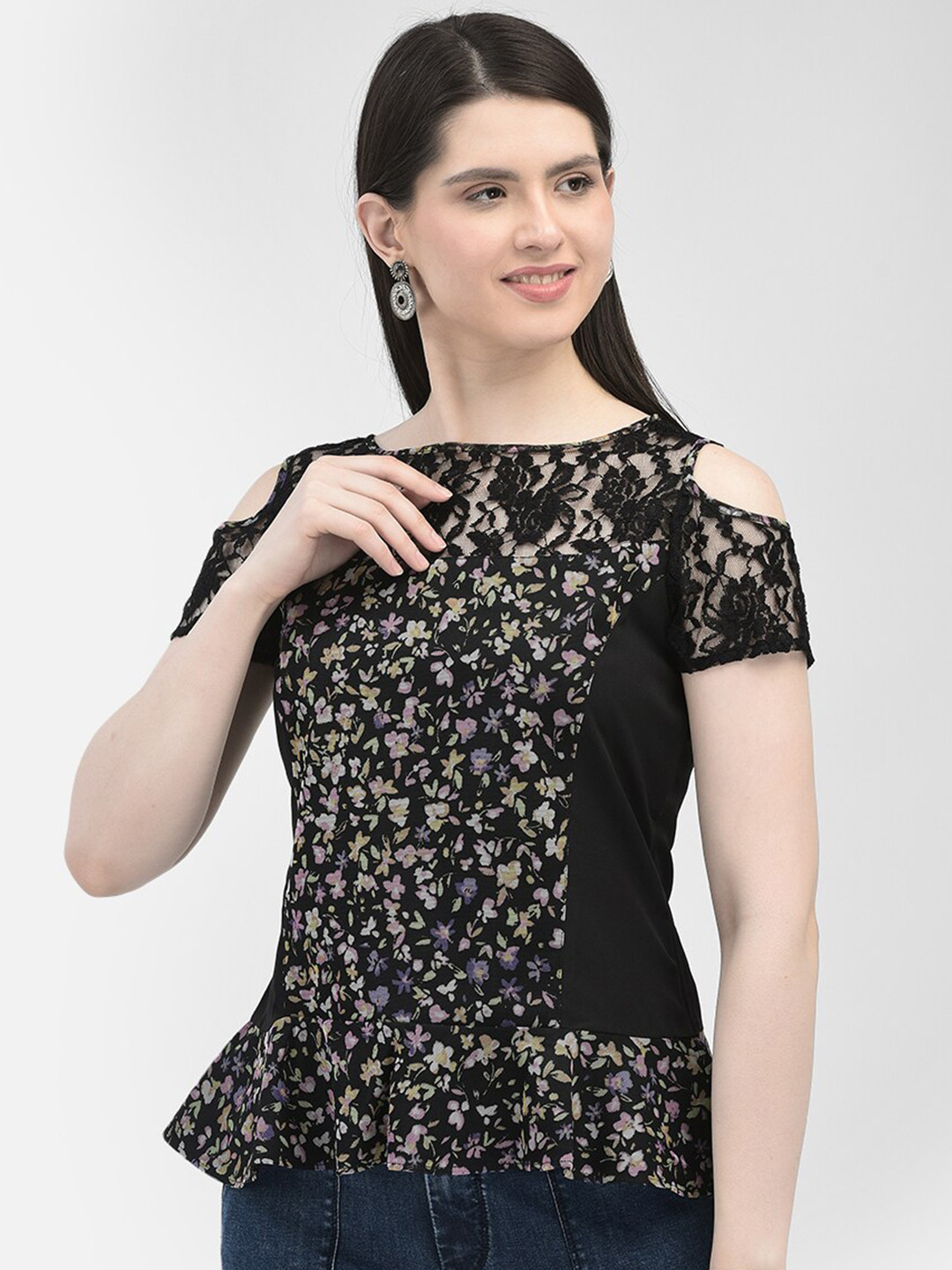 Eavan Floral Print Net Top