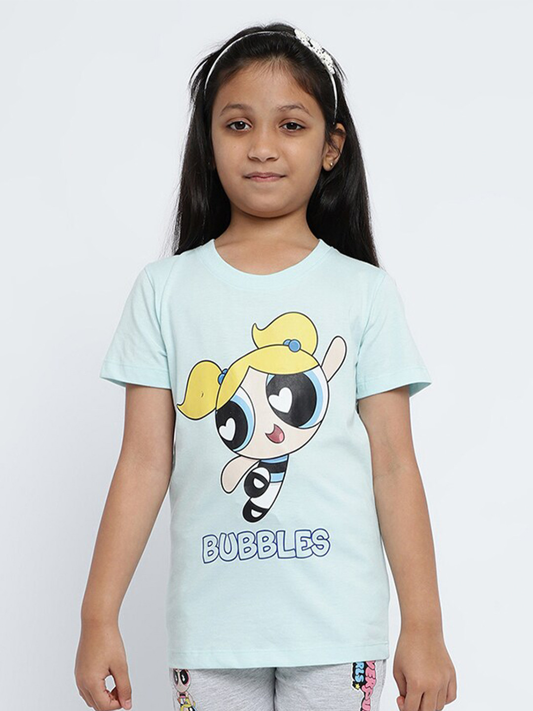 METTLE Girls Powerpuff Girl Printed Round Neck Cotton Regular Fit T-shirt