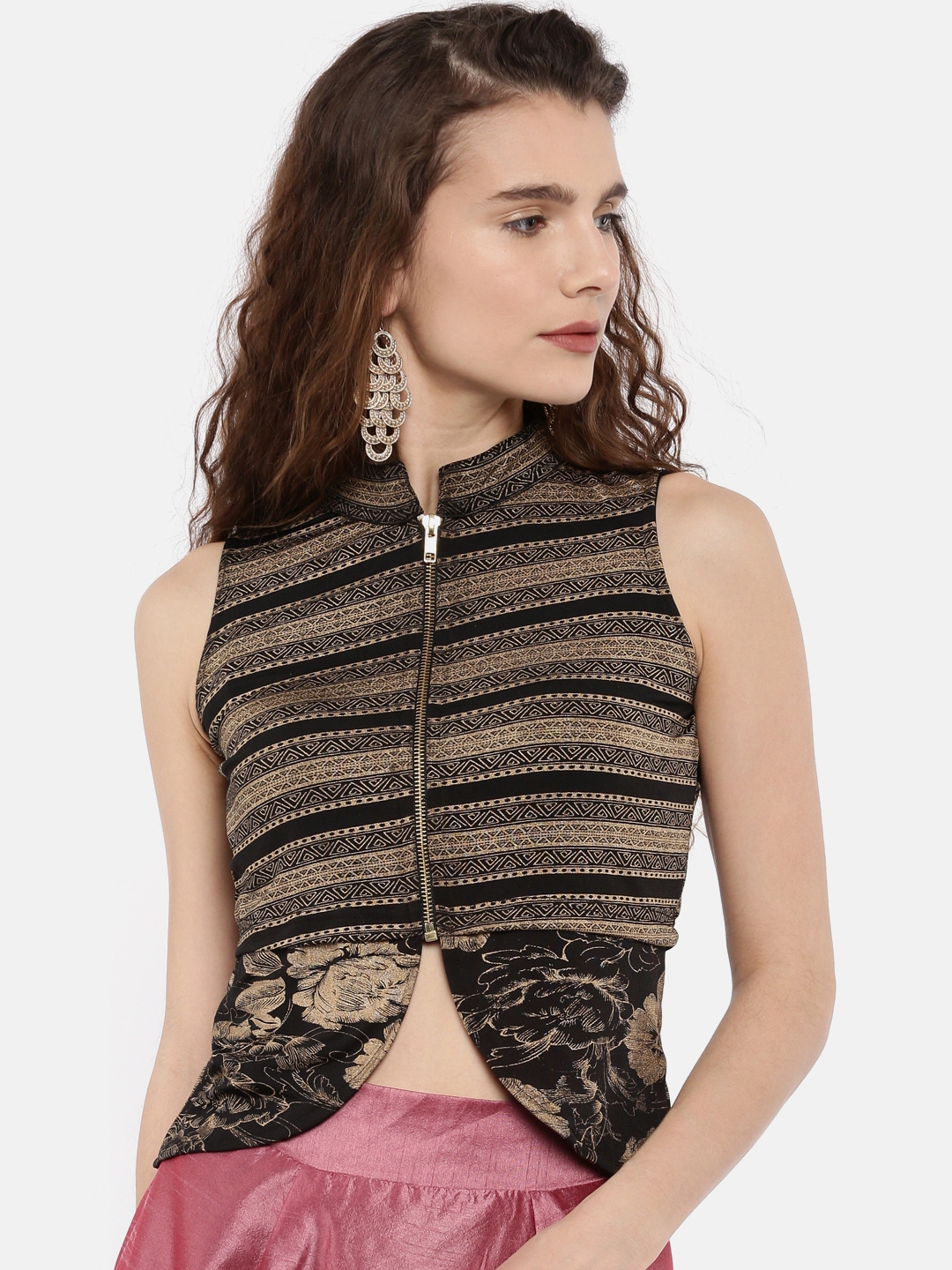 Buy Ira Soleil Women Black Gold Toned Printed Tailored Jacket Jackets for Women 2386900 Myntra
