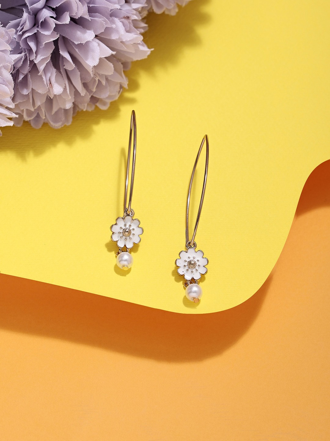 AMI Gold-Plated Flower Shaped Drop Earrings