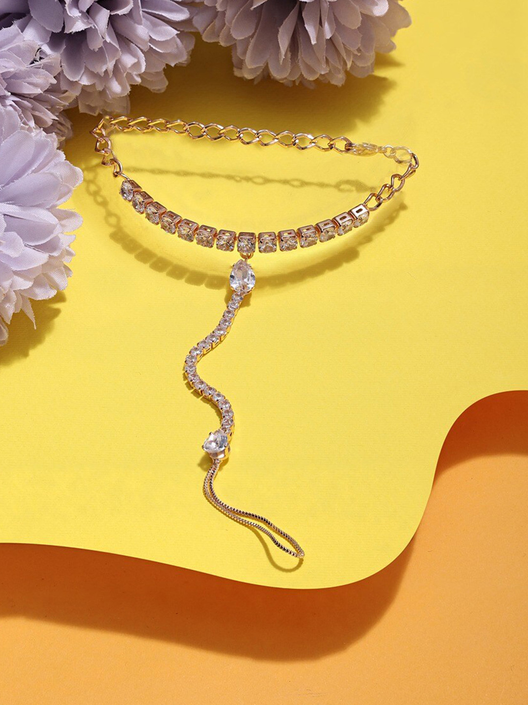 AMI Rose Gold-Plated Cubic Zirconia Plated Ring Bracelet