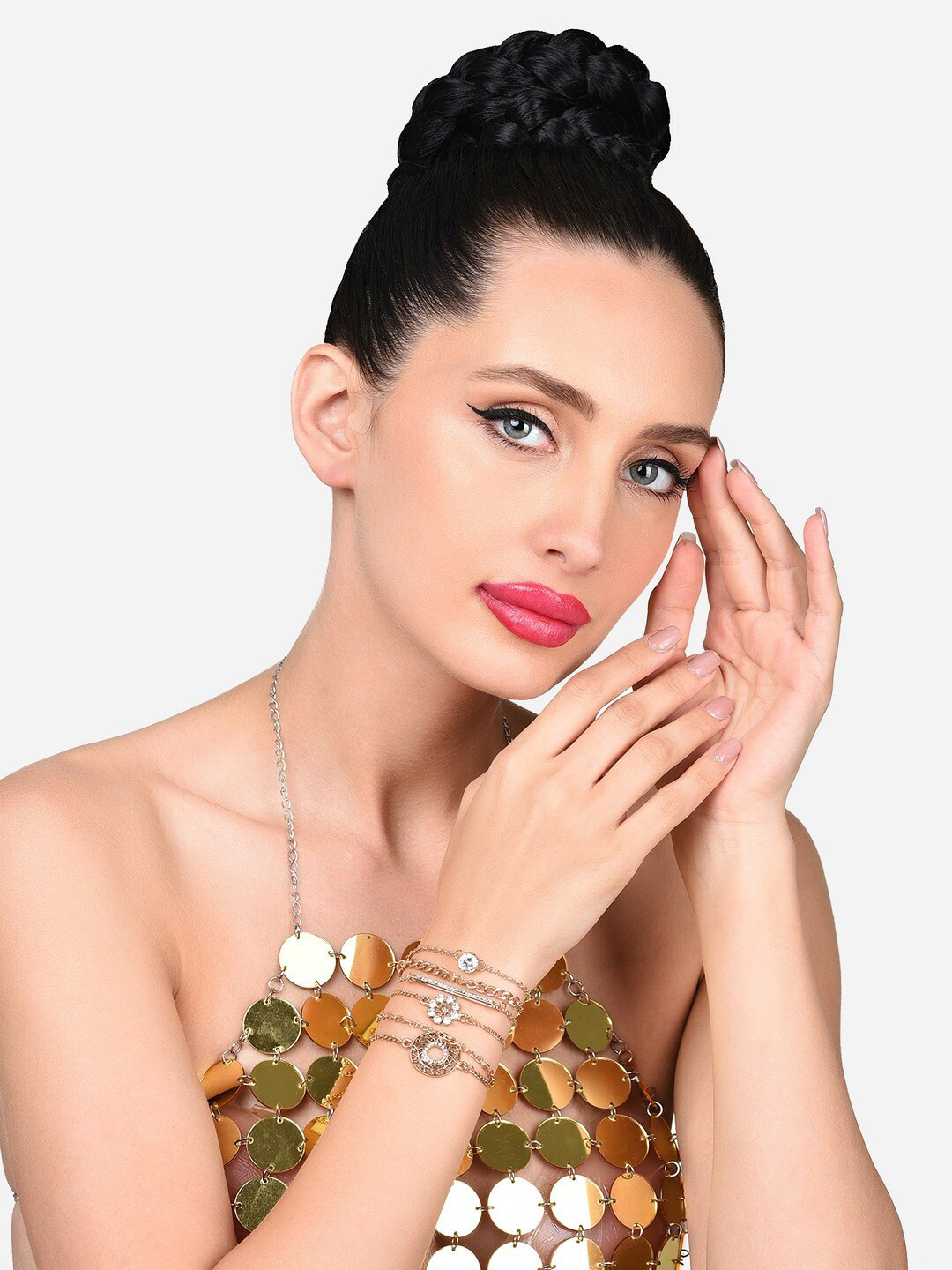 AMI Set Of 6 Gold-Plated Austrian Diamonds Studded Wraparound Bracelets