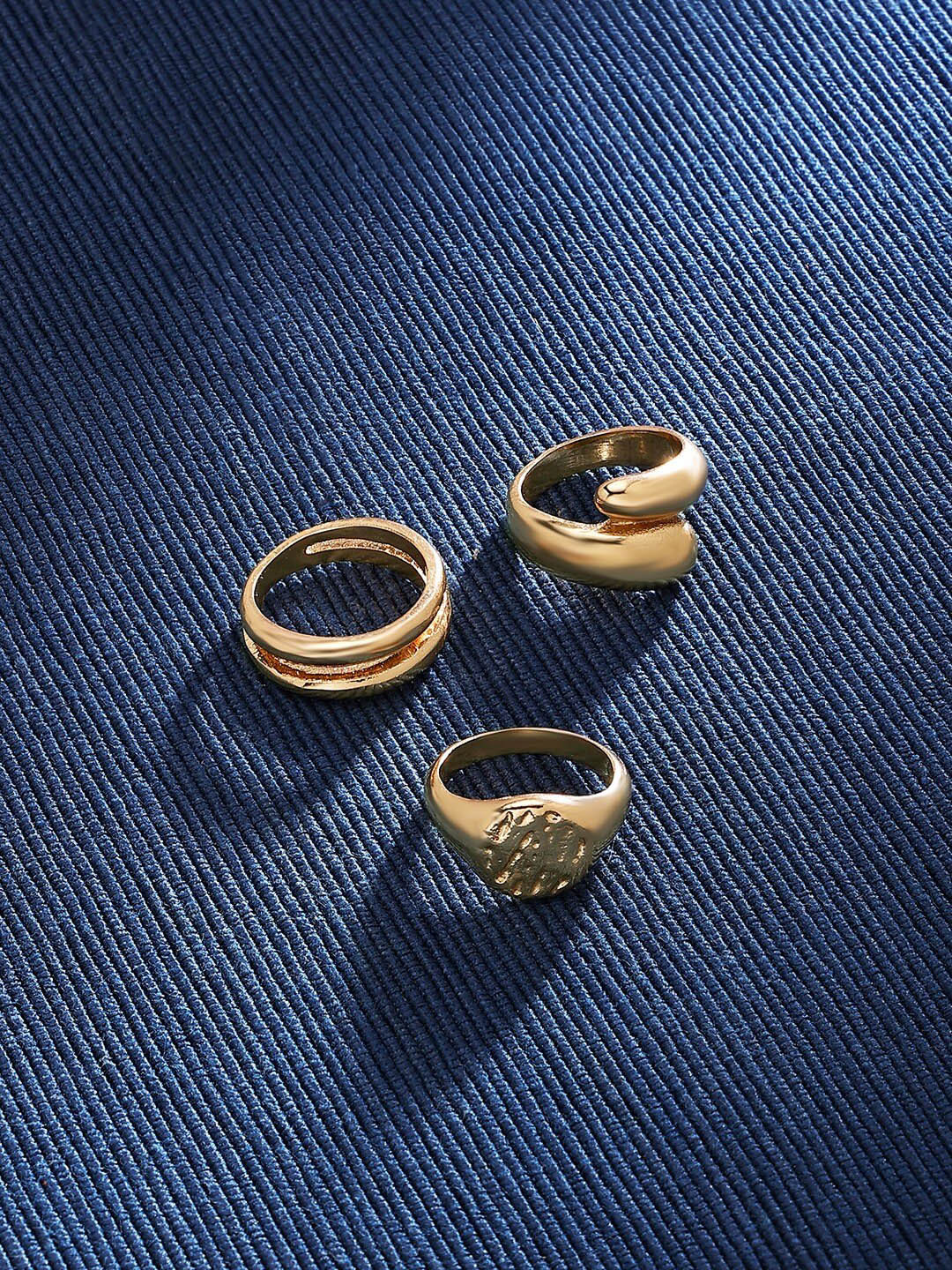 AMI Set of 3 Gold-Plated Statement Adjustable Rings