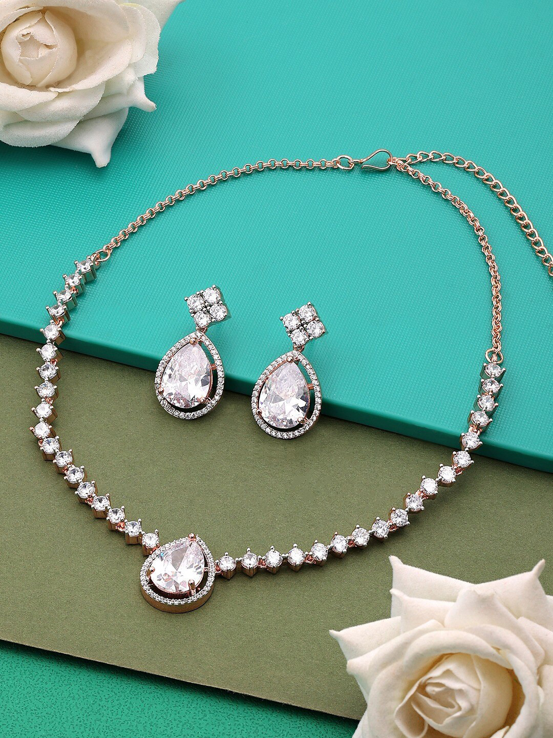 AMI Rose Gold-Plated CZ-Studded Jewellery Set