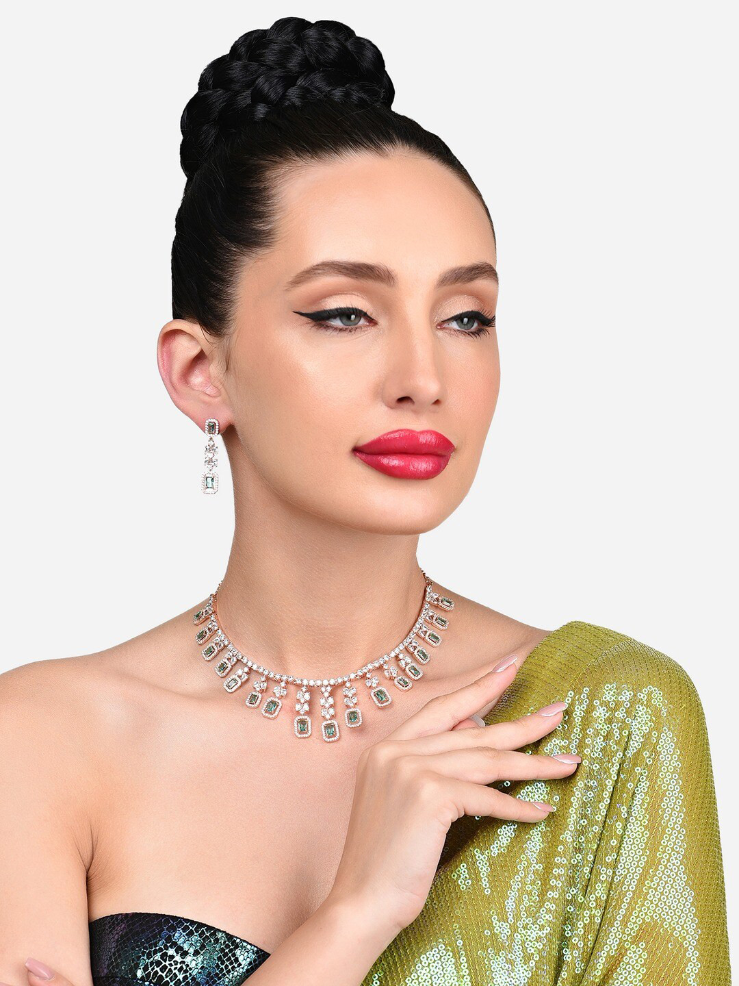 AMI Rose Gold-Plated CZ-Studded Necklace and Earrings