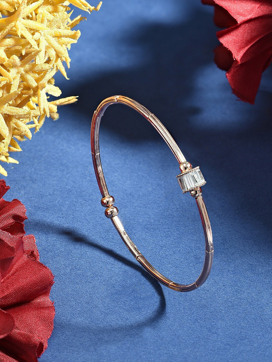 AMI Women Rose Gold-Plated CZ Kada Bracelet