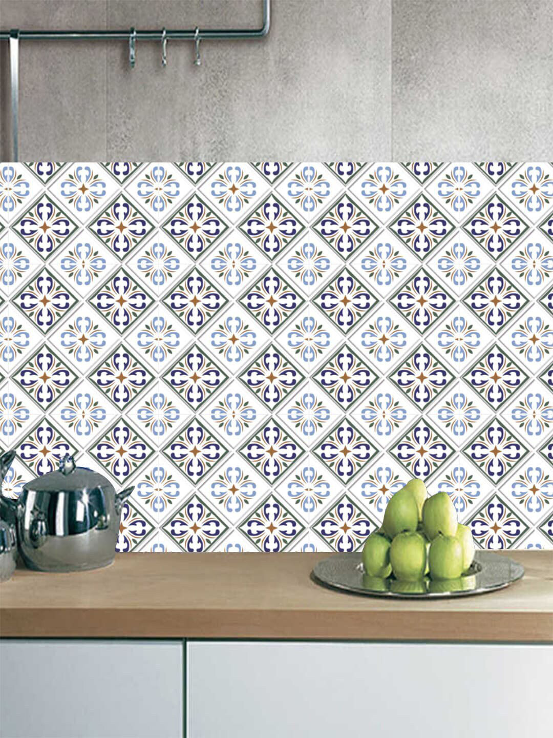 Jaamso Royals White & Blue 10-Pieces Printed Self Adhesive 3D Wall Sticker