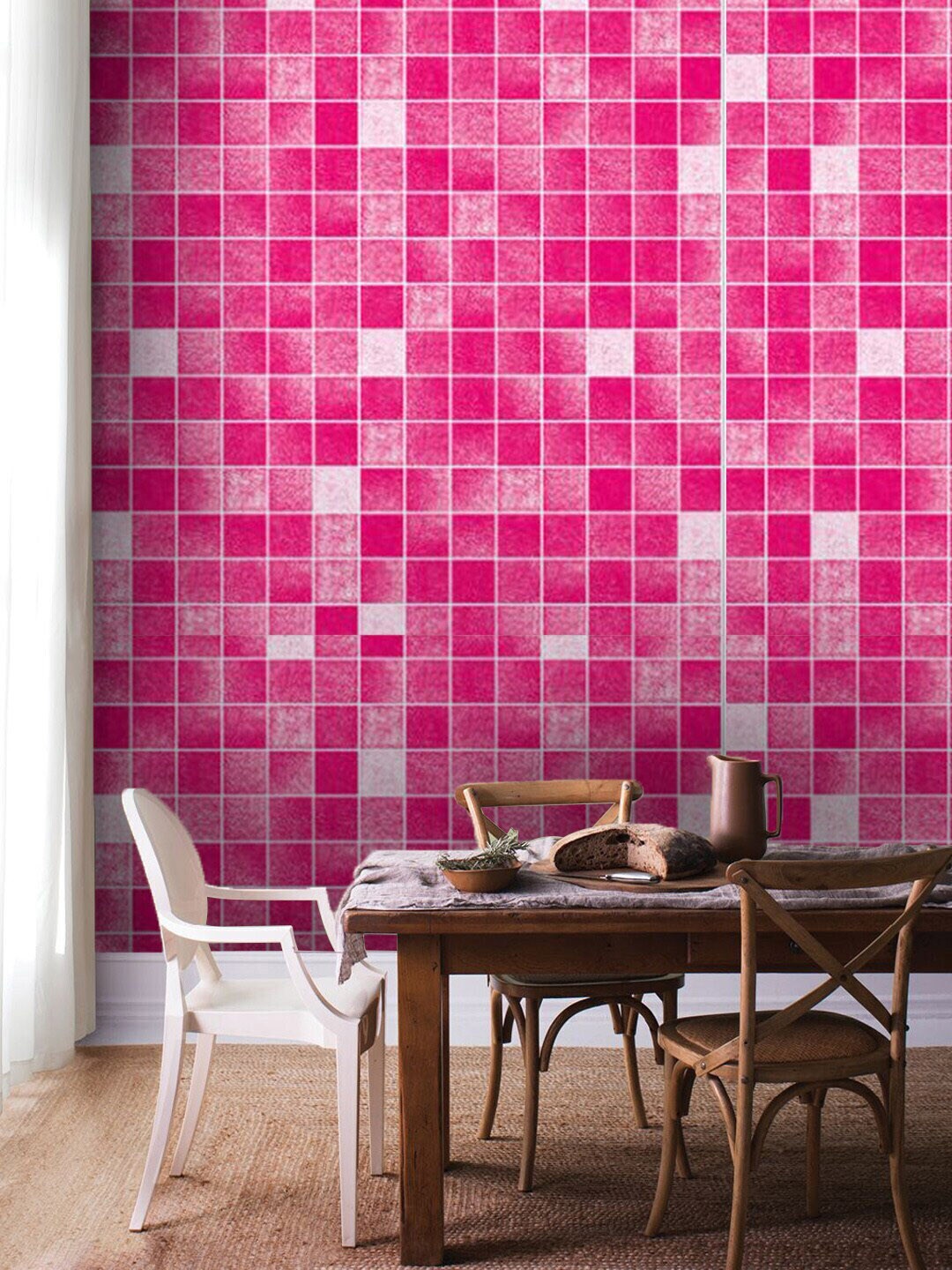 Jaamso Royals Pink Tiles Self-Adhesive & Waterproof Wallpaper