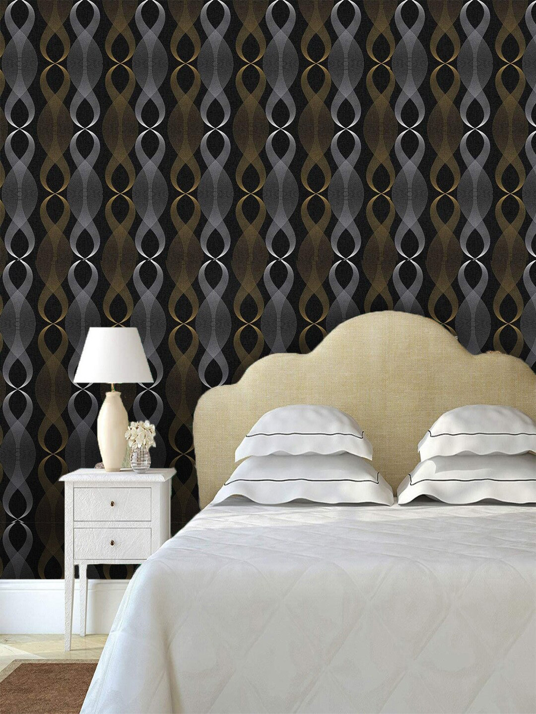 Jaamso Royals Black Decorative Lines Self Adhesive Wallpaper