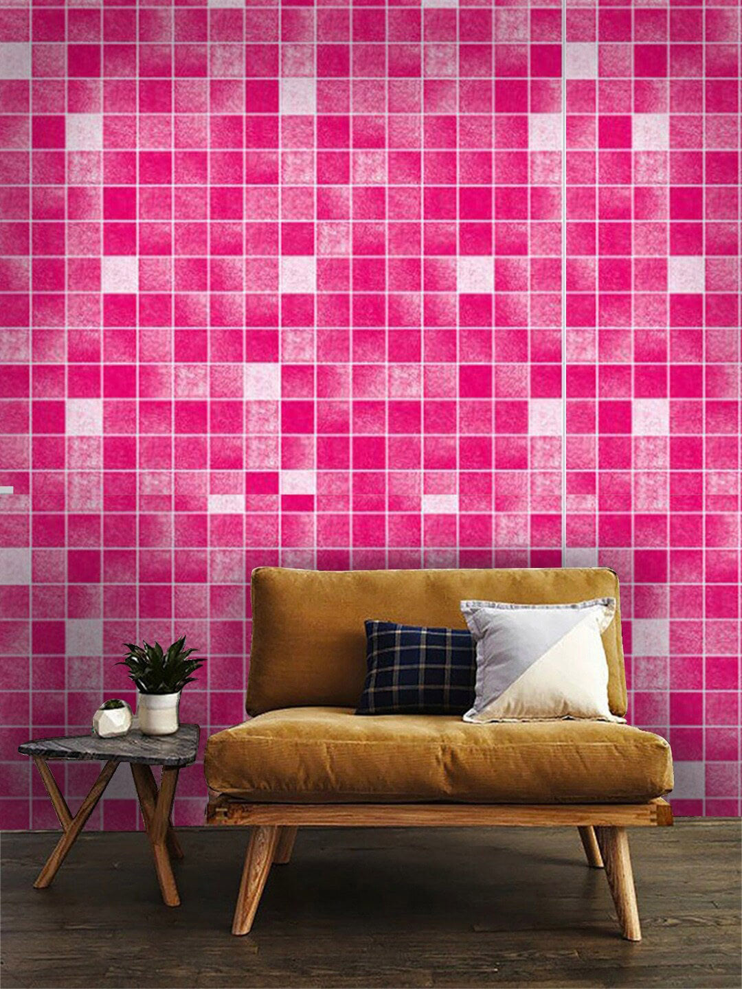 Jaamso Royals Pink Tiles Self Adhesive Wallpaper
