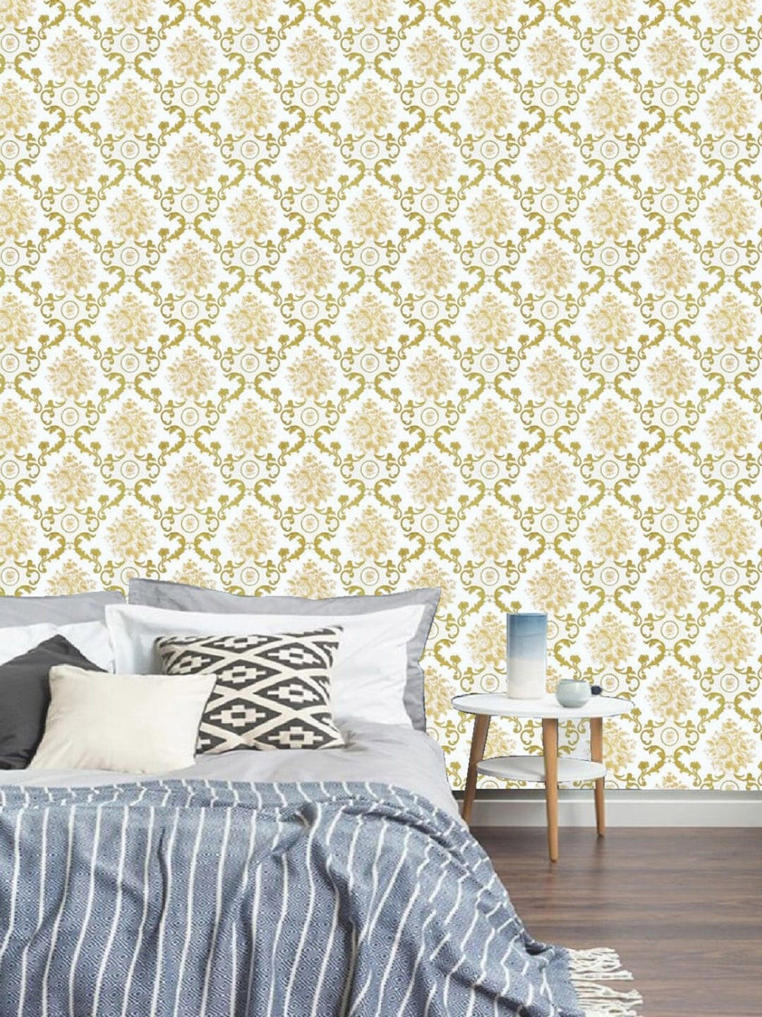 Jaamso Royals Yellow Vintage Damask Self Adhesive Wallpaper