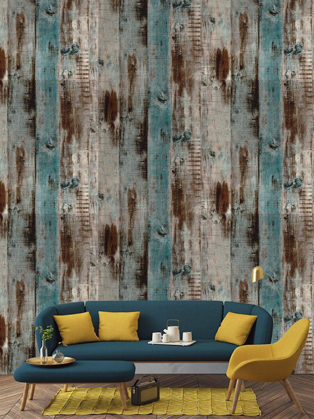 Jaamso Royals Brown & Blue Vintage Self Adhesive Wallpaper
