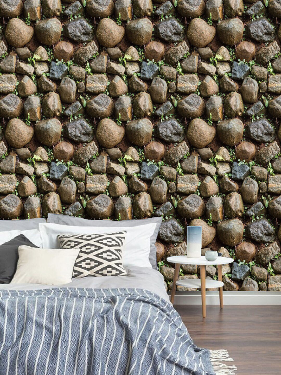 Jaamso Royals Brown Nature Stone With Leaves Self Adhesive Wallpaper