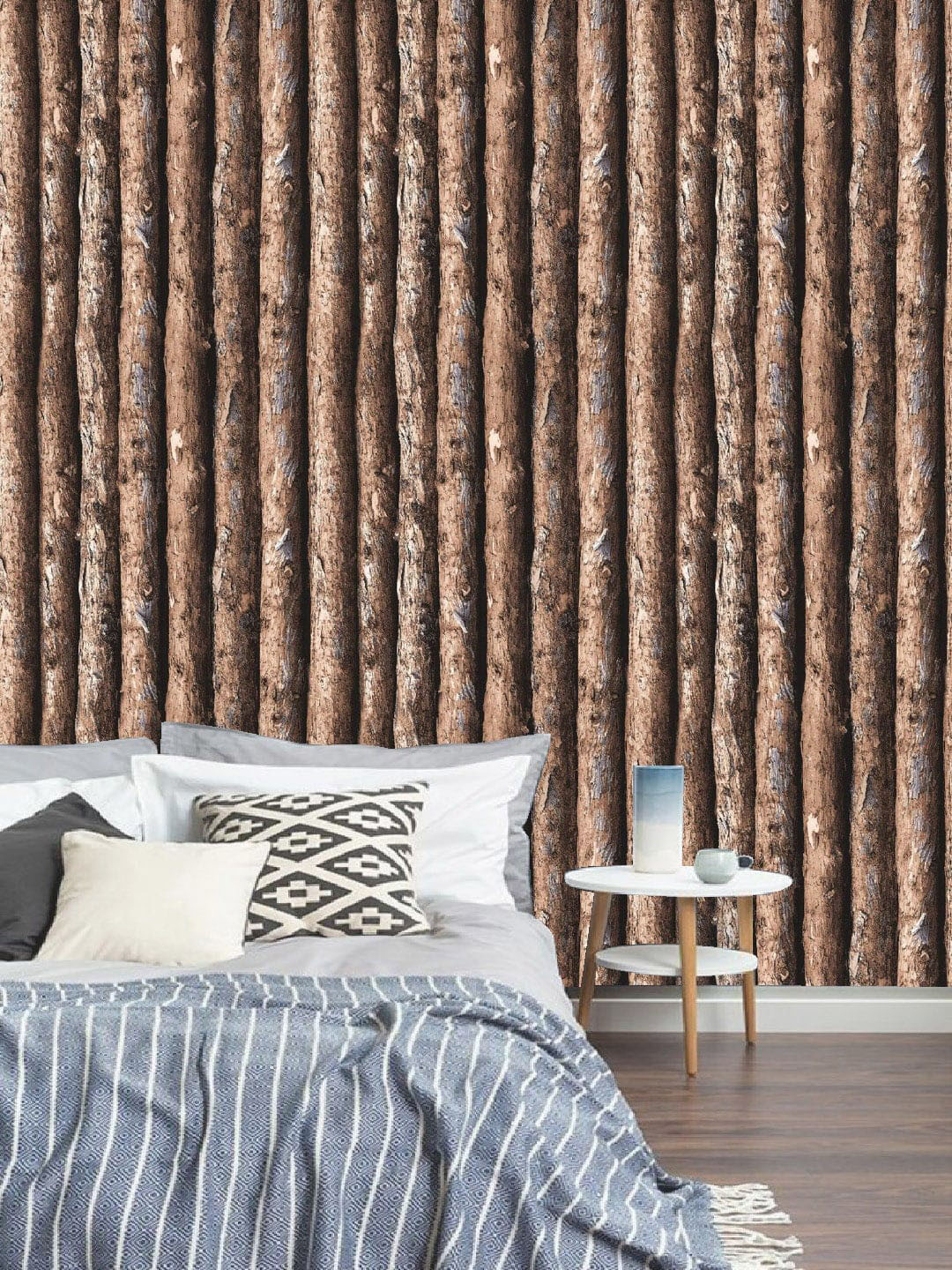 Jaamso Royals Vintage Brown Wooden Bamboo Tree Self Adhesive Wallpaper