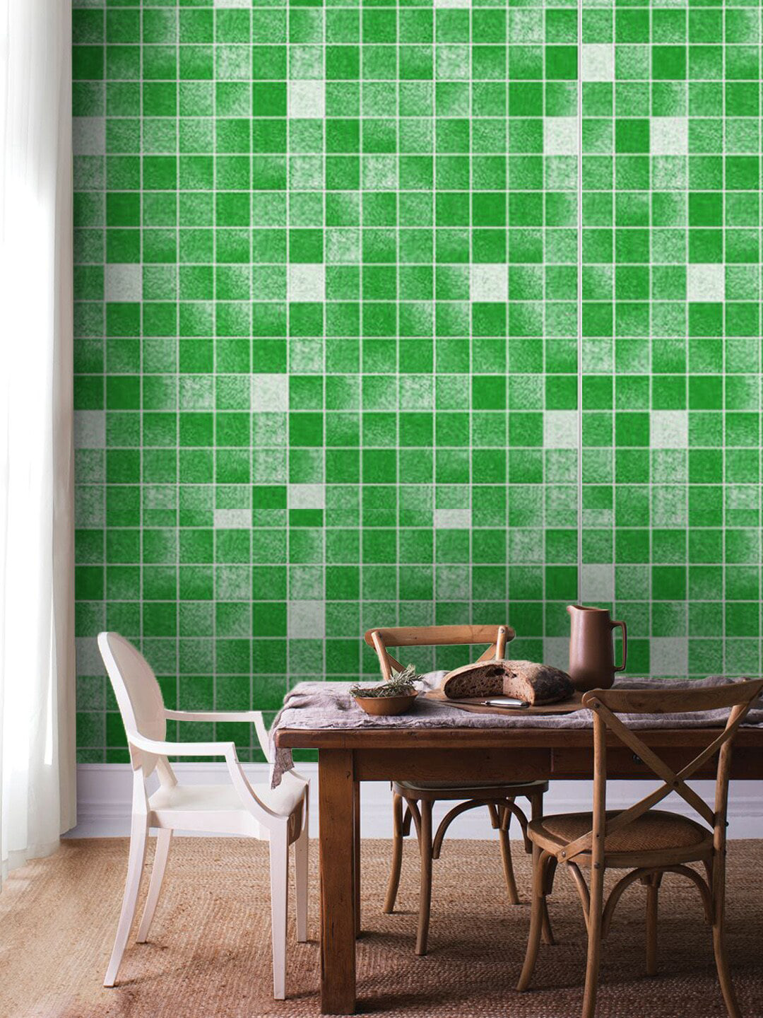 Jaamso Royals Green Tiles Self Adhesive Wallpaper