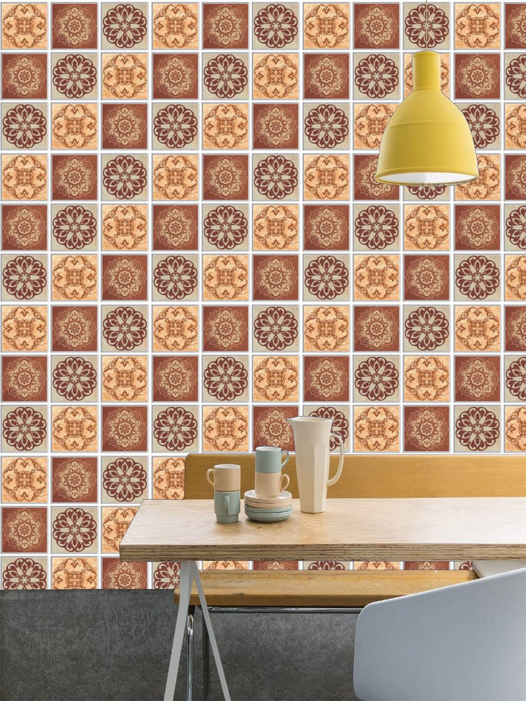 Jaamso Royals Brown & Orange 3 Pieces 3D Self Adhesive Wallpaper