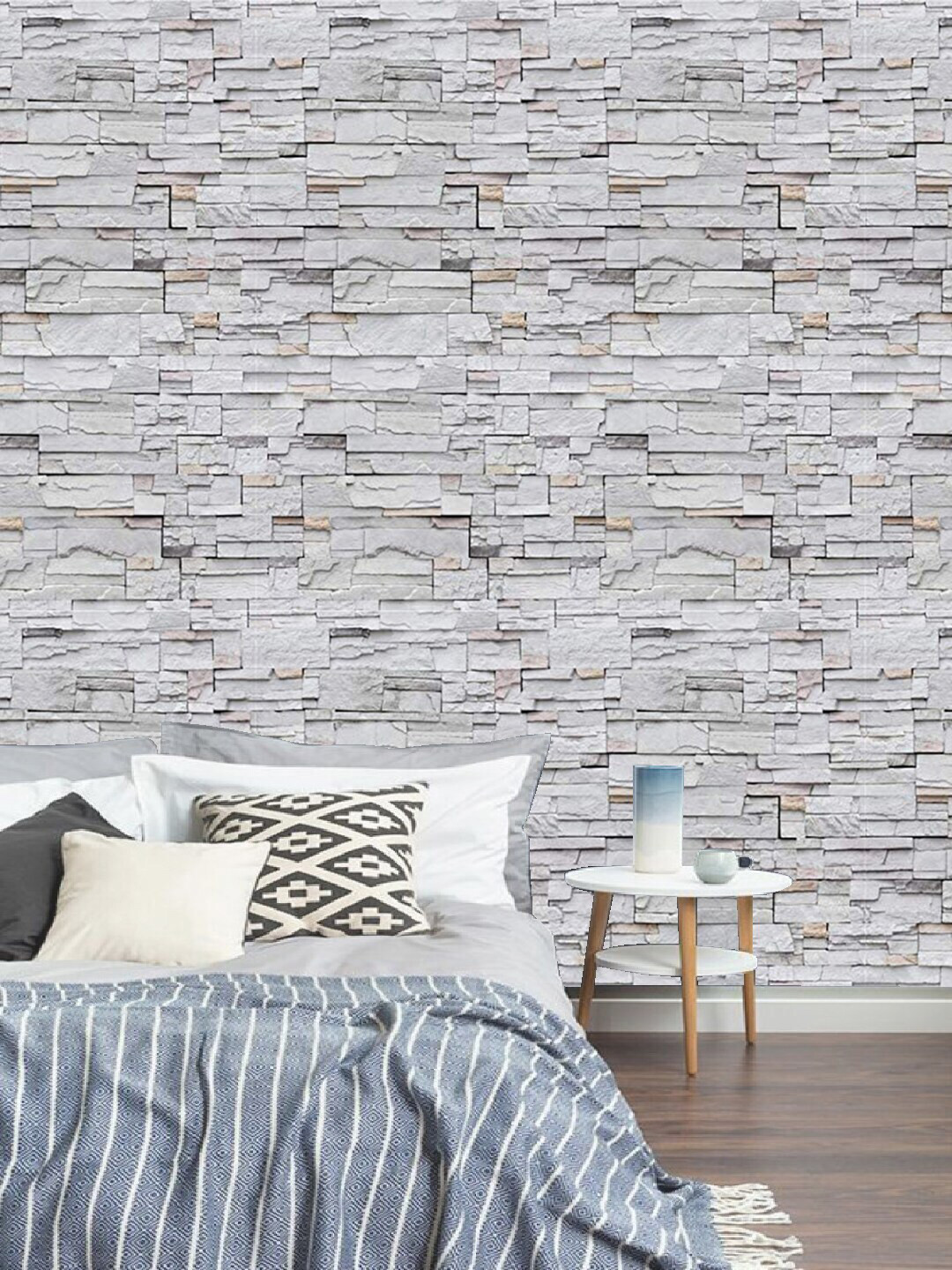 Jaamso Royals Grey Stone Grain Design Self-Adhesive Wallpaper