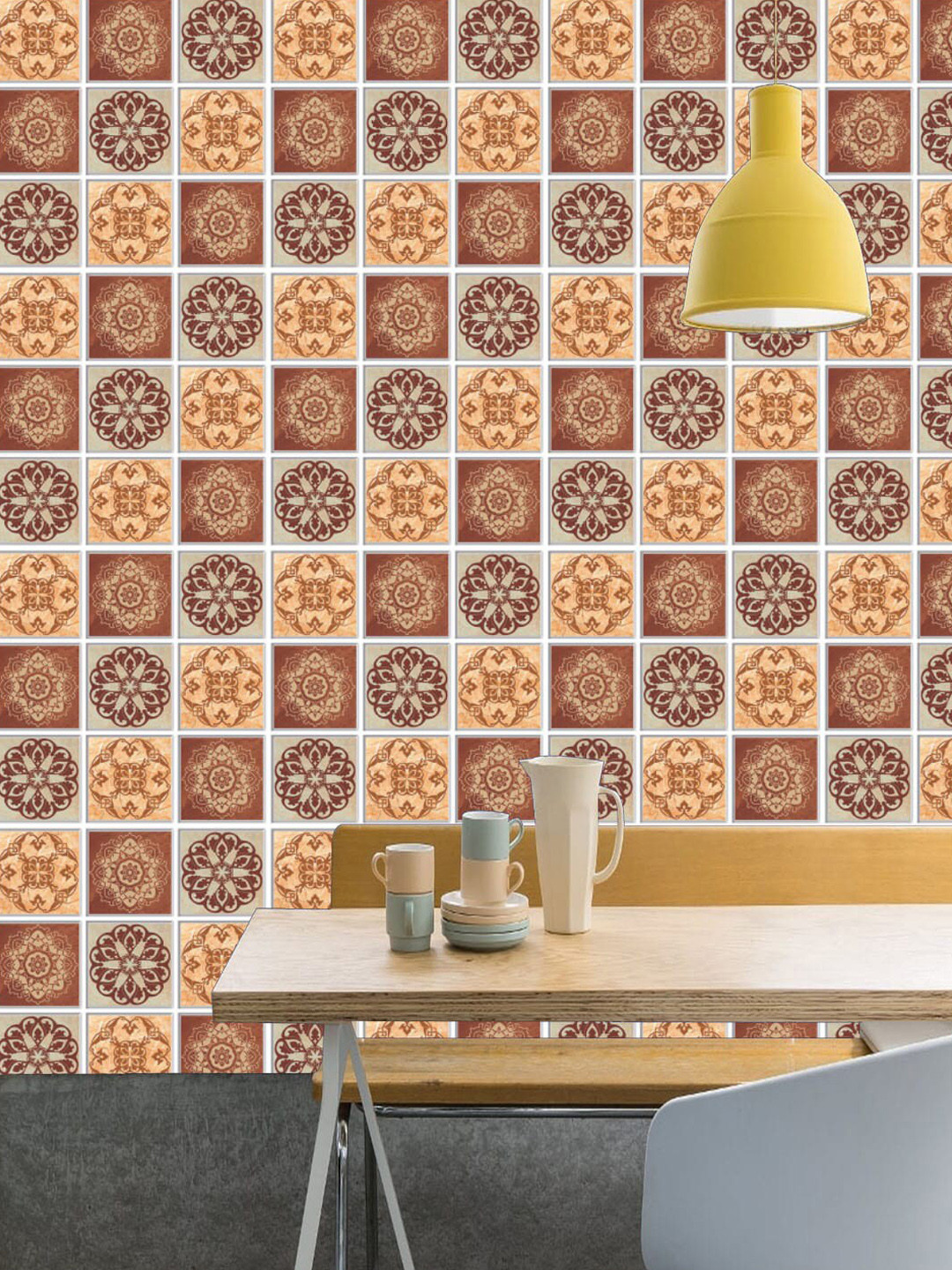 Jaamso Royals Brown & Orange 3D PE Foam Self Adhesive 3D Wallpaper