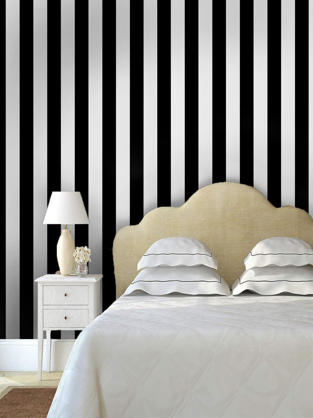 Jaamso Royals White & Black Stripes Self-Adhesive And Waterproof Wallpaper