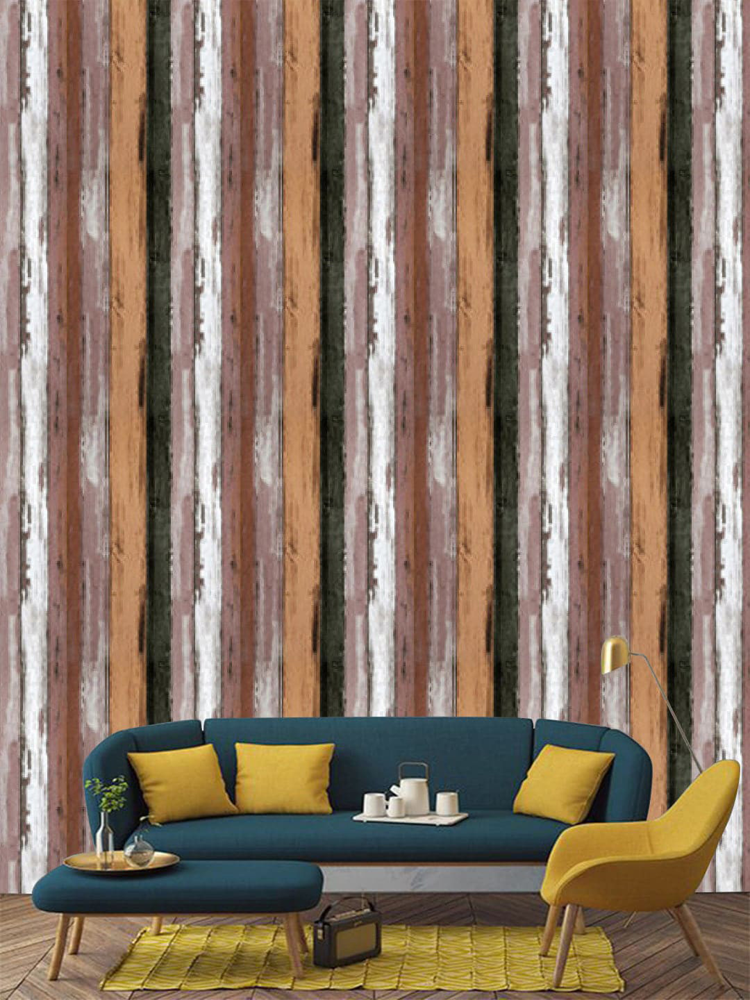 Jaamso Royals Vintage Brown & White Wood Self adhesive Wallpaper