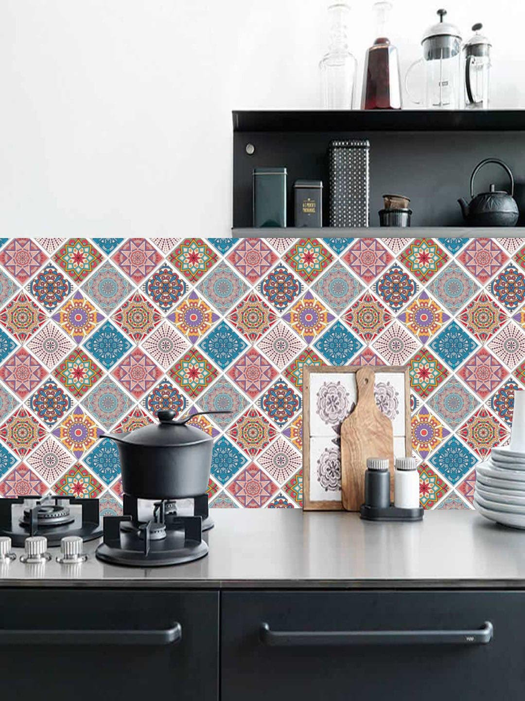 Jaamso Royals Pink & Blue Ethnic Geometric Print PE Foam 3D Self-Adhesive Wallpaper