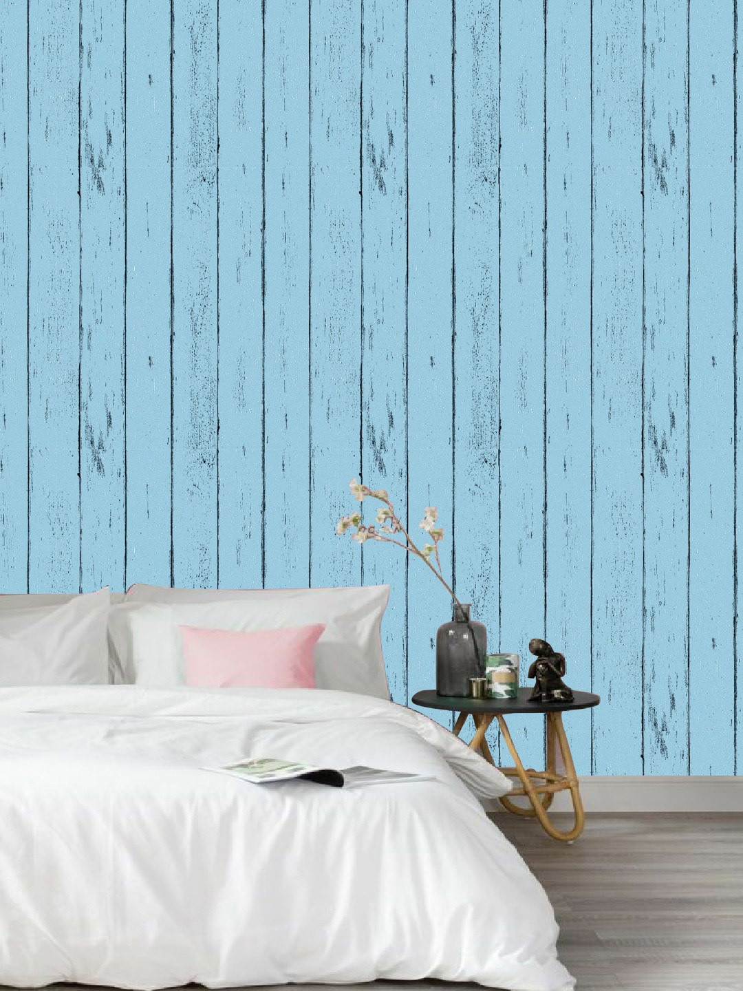 Jaamso Royals Blue Vintage Wood Print Self-Adhesive Wallpaper