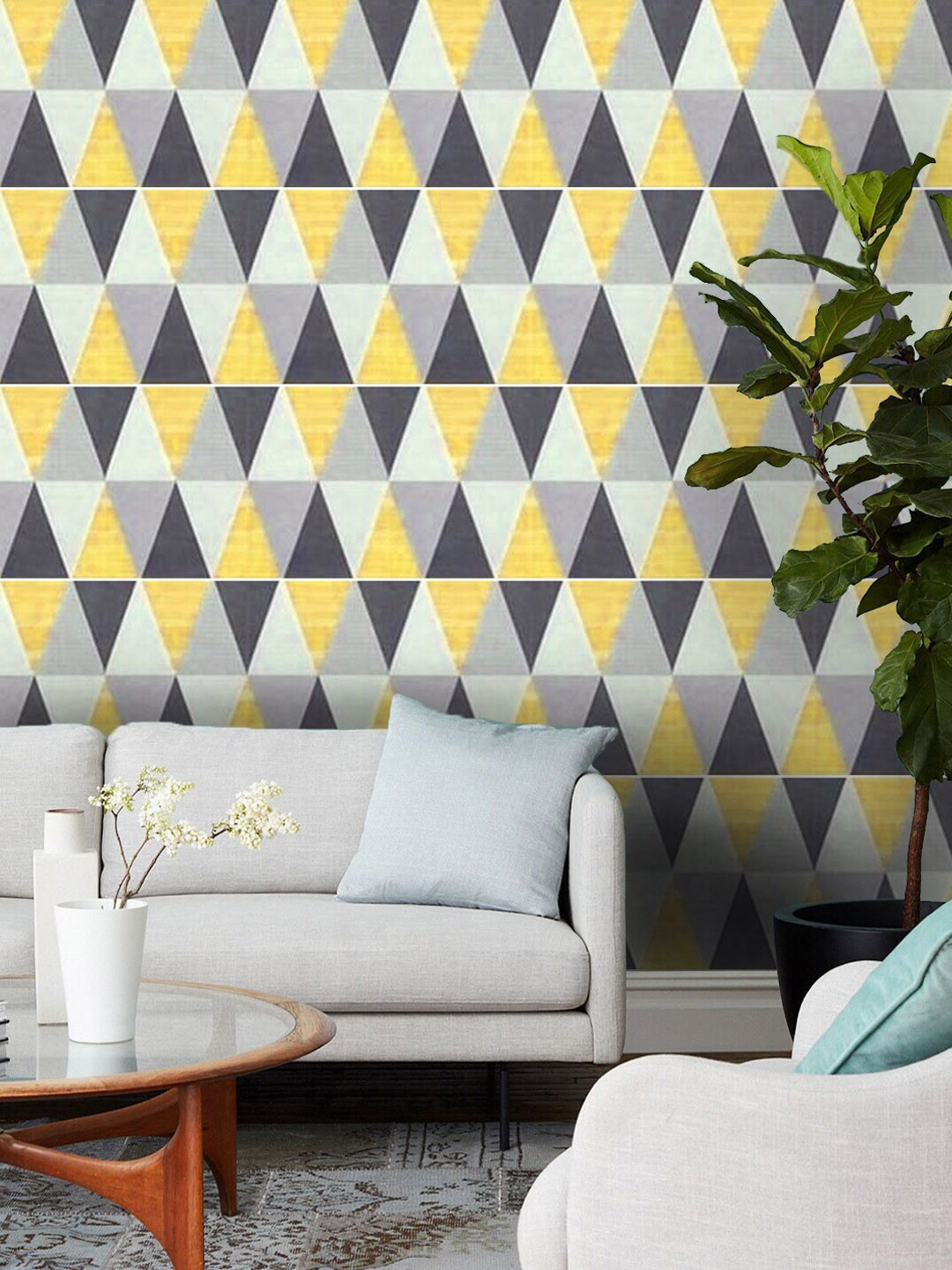 Jaamso Royals Yellow & Grey Triangle Self-adhesive and waterproof wallpaper