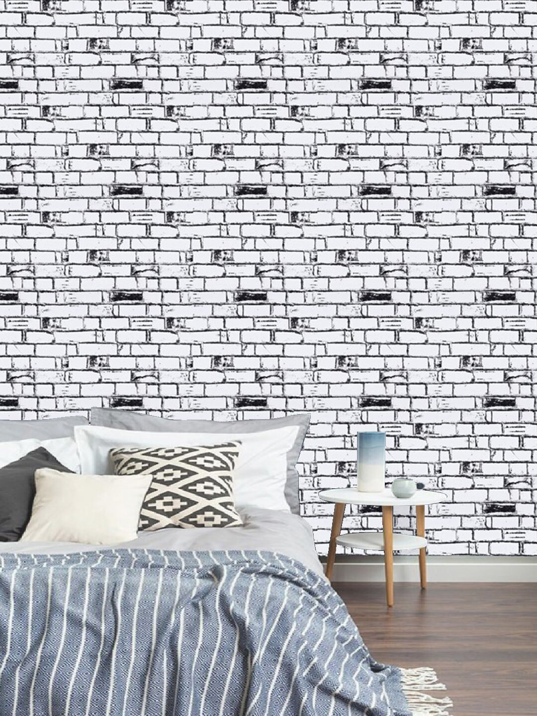 Jaamso Royals White & Black Bricks Self Adhesive Wallpaper