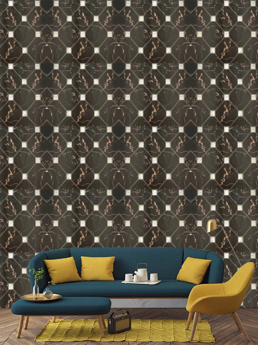 Jaamso Royals Black 3D Brick Stone Print Self-Adhesive Wallpaper