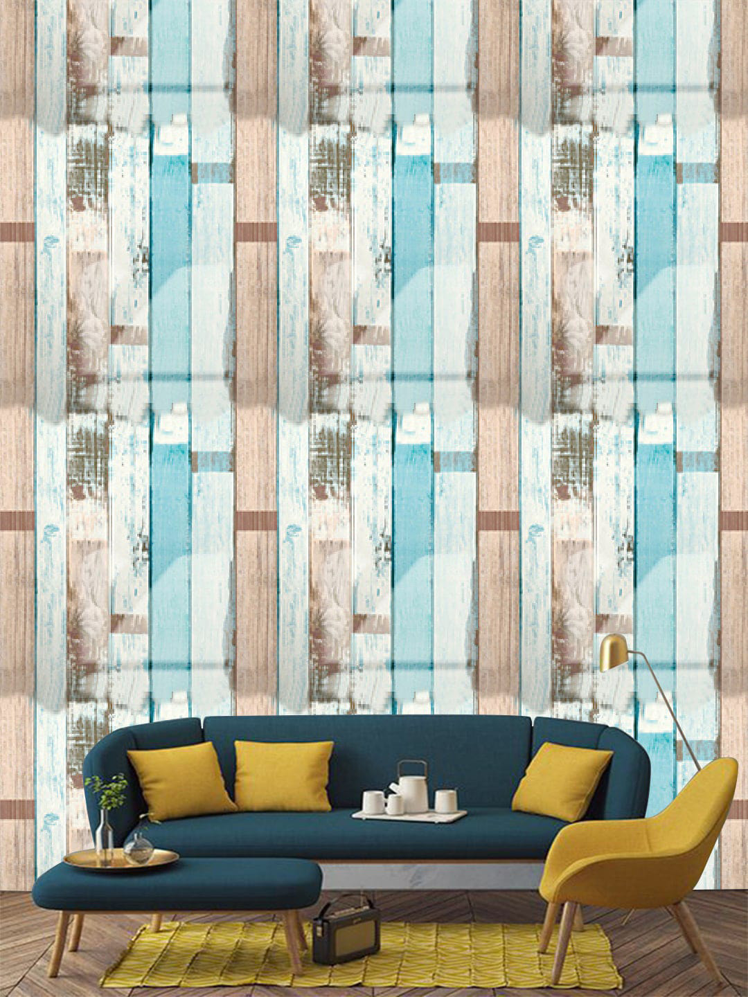 Jaamso Royals Vintage Blue & Pink Wood Design Self-Adhesive Wallpaper