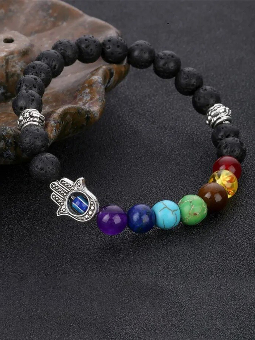 MEENAZ Women Silver-Plated 7 Chakra Beaded Bracelet