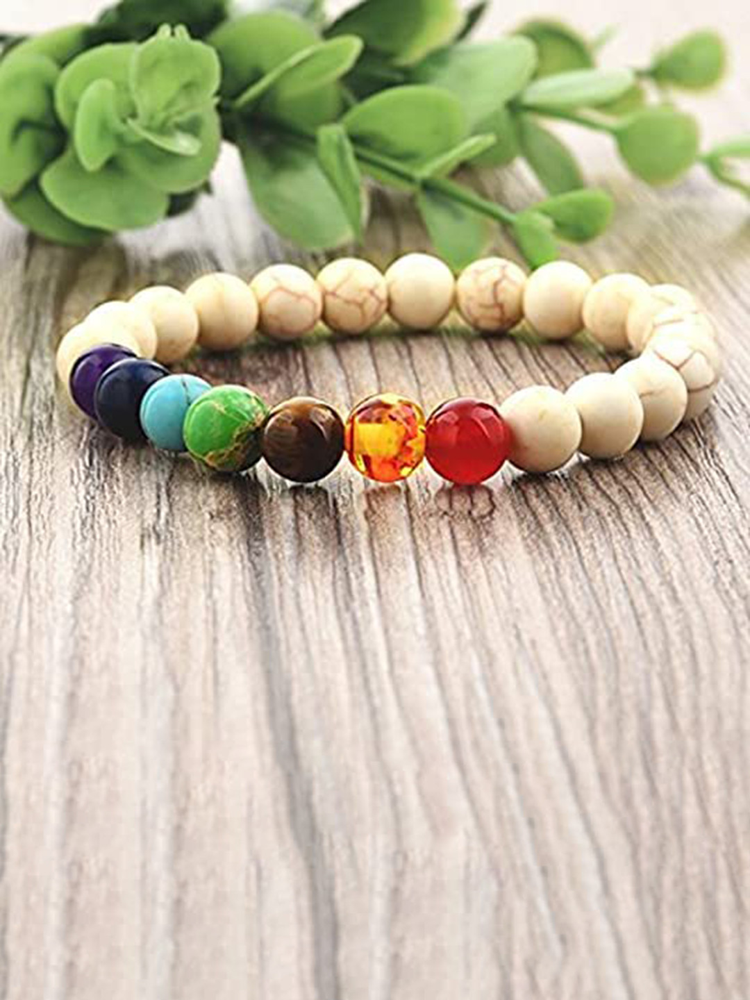 MEENAZ Women Silver-Plated 7 Chakra Beaded Bracelet