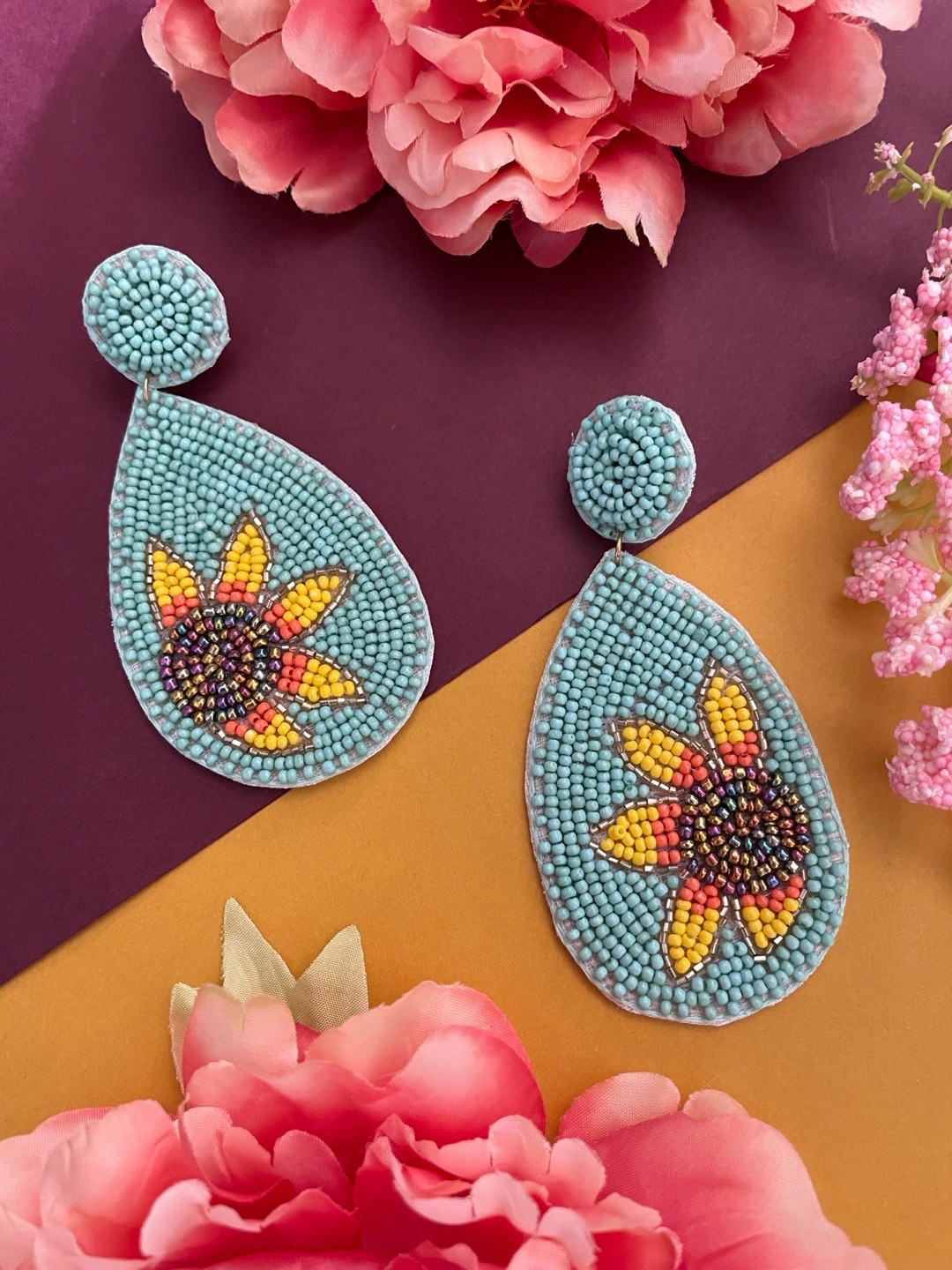Digital Dress Room Floral Shape Beaded Drop Earrings