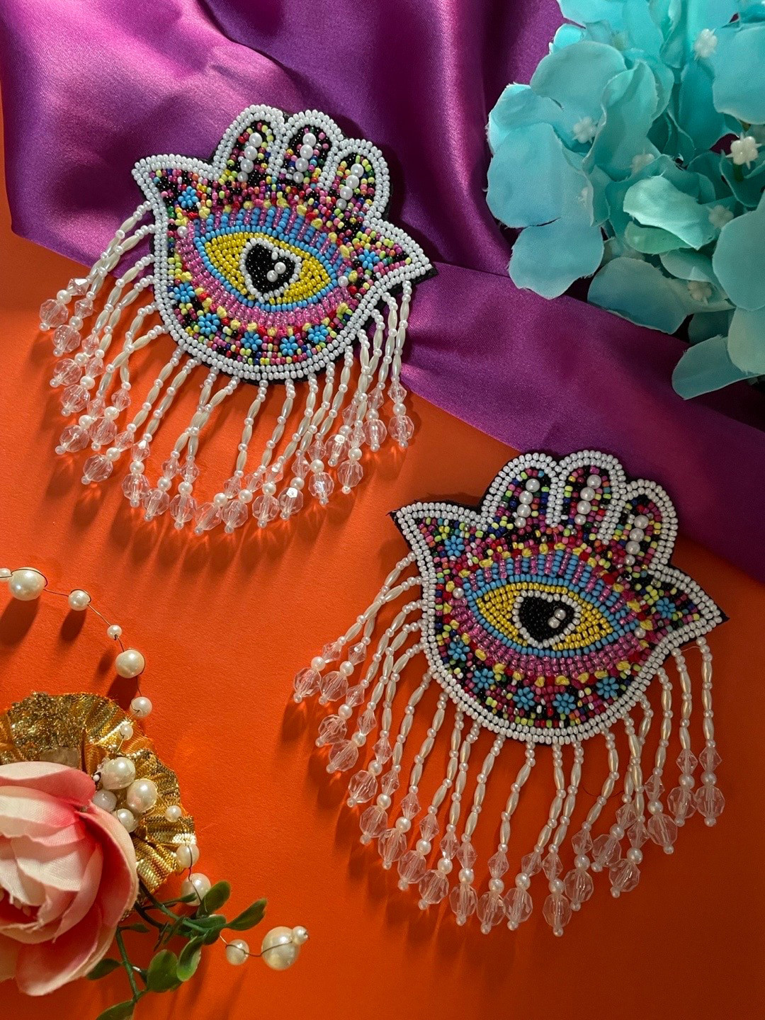 Digital Dress Room Evil Eye Design Classic Beaded Drop Earrings