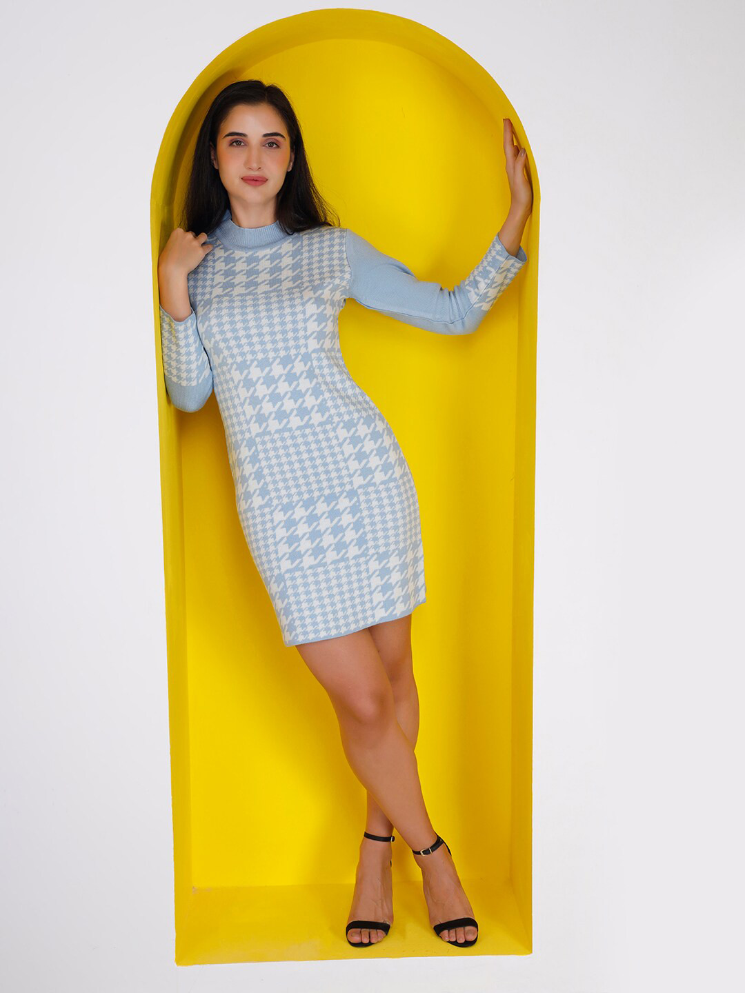 JoE Hazel Abstract Printed High Neck Long Sleeves Sheath Dress