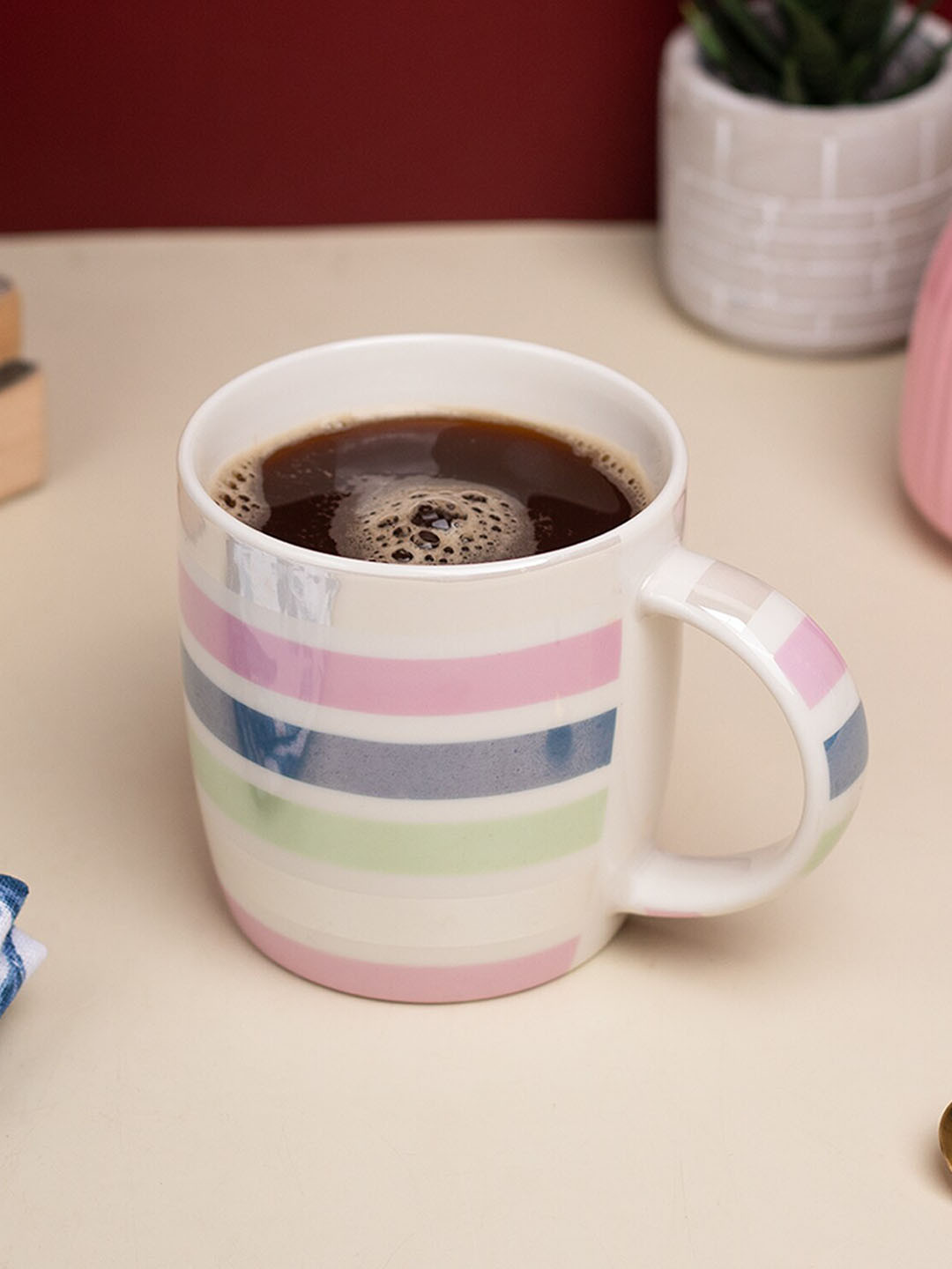 MARKET99 Prabhas Name Personalised Pink Striped Ceramic Microwave Safe Mug-350ml