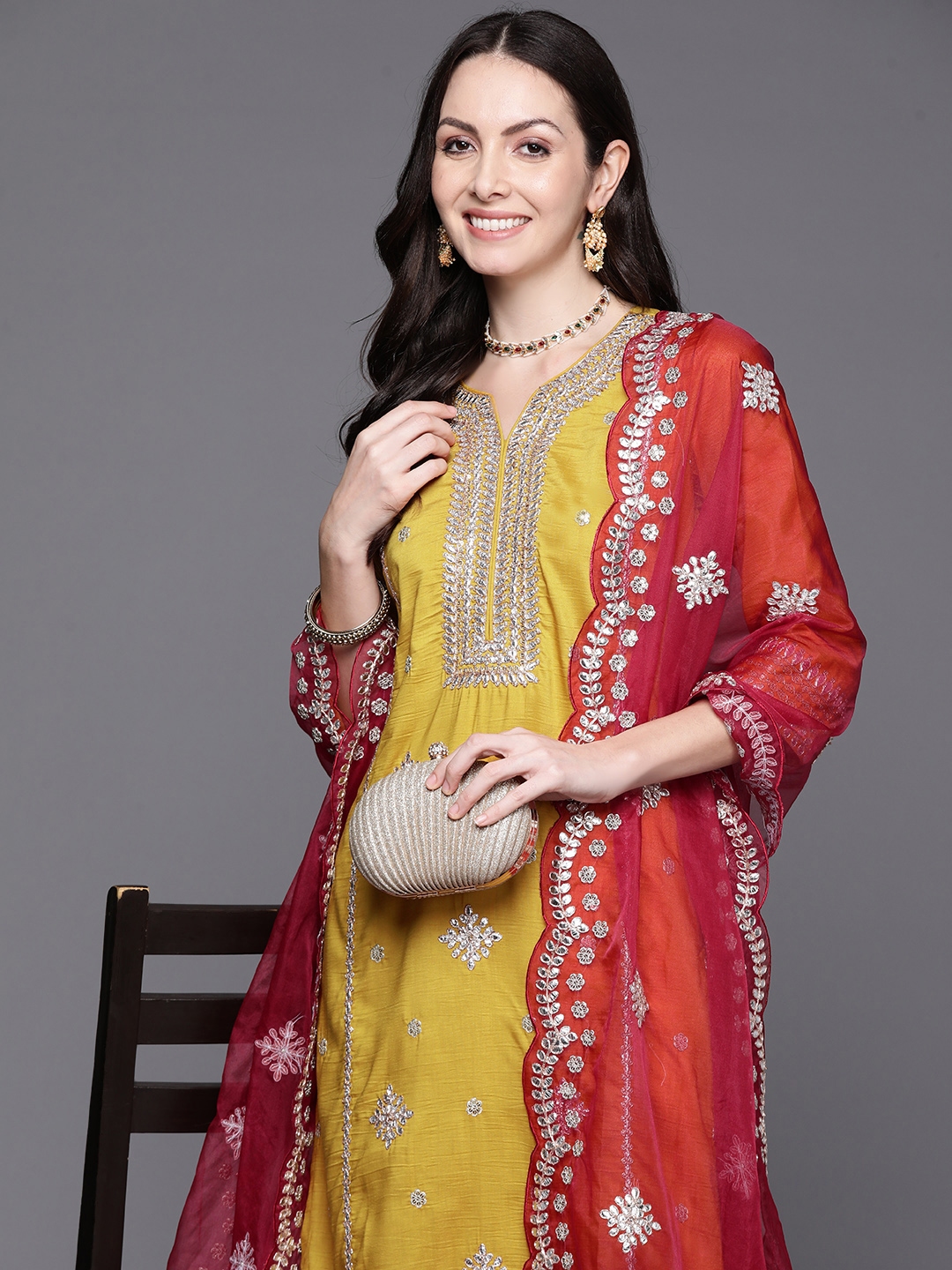 Indo Era Women Ethnic Motifs Embroidered Gotta Patti Kurta With Trousers & Dupatta - Kurta Sets for Women 23873386 | Myntra