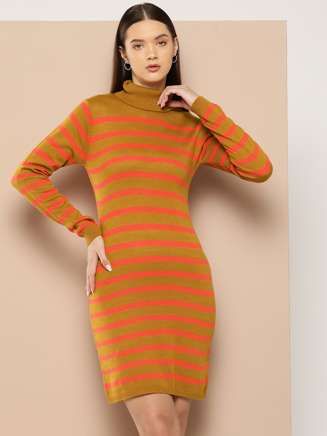Chemistry Monochrome Striped Acrylic Sweater Dress